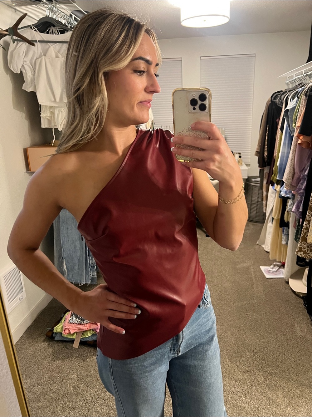 Red leather top